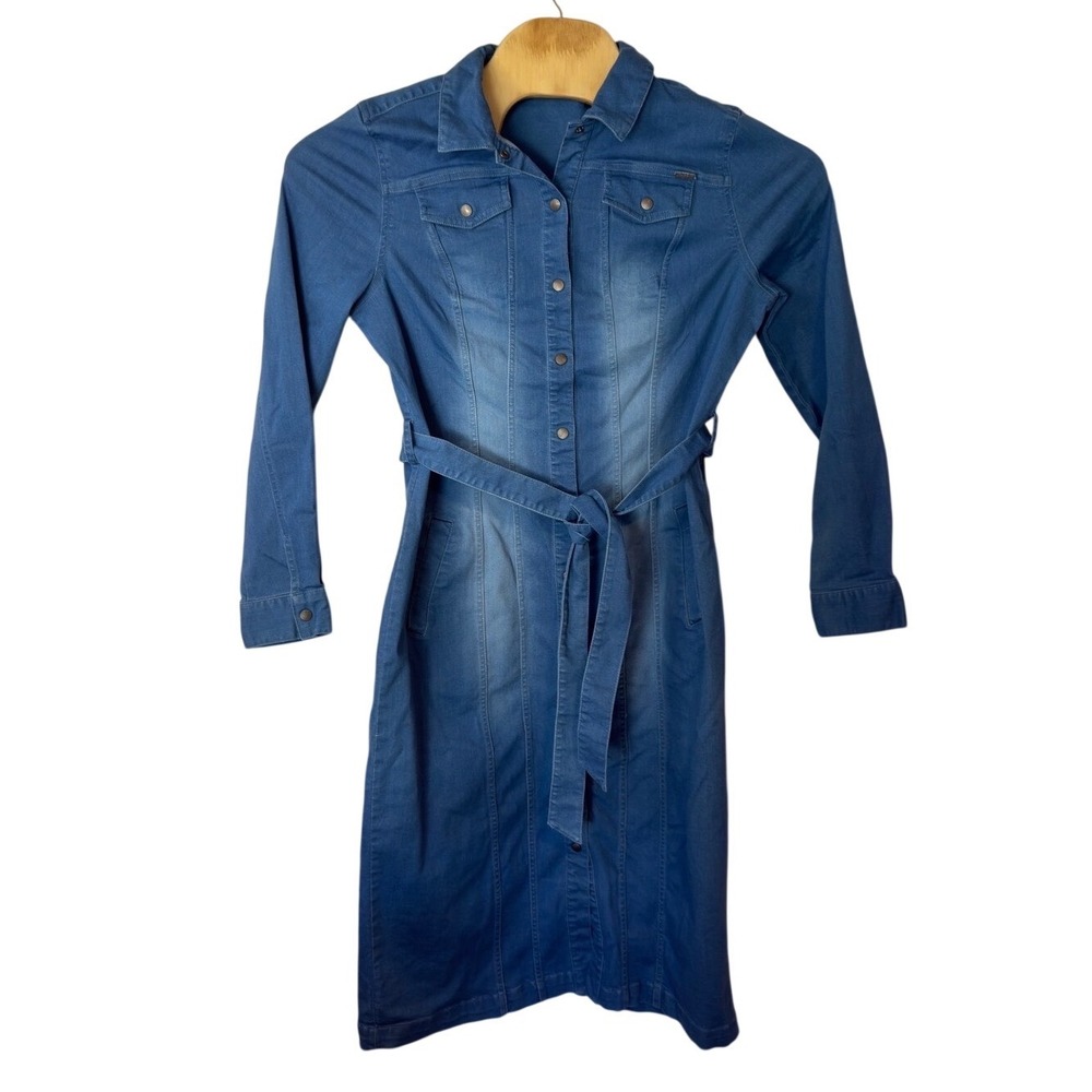 GILI (Got It Love It) Denim Midi Snap Front Belted Duster Shirt Dress Size 14